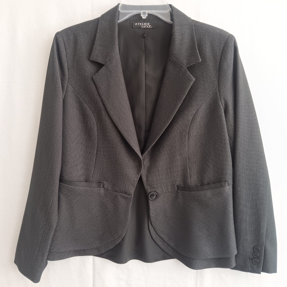 Atelier Luxe Blazer Womens 8 Gray Single Button Layered Hem Professional